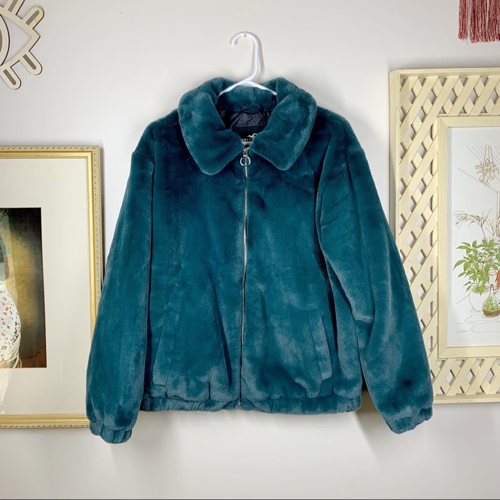 Hollister Faux Fur Teal Jacket M
